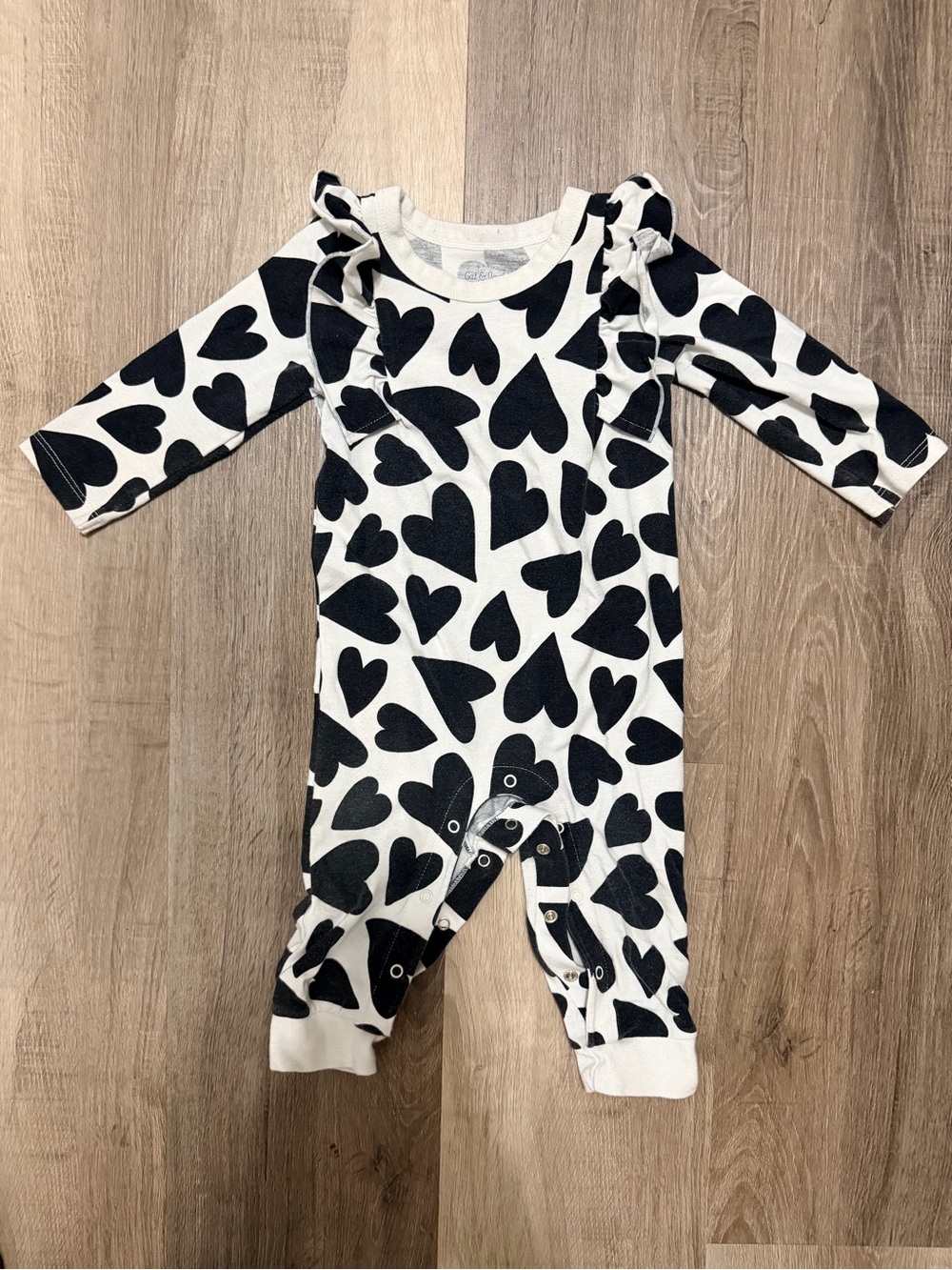 Cat & Jack Black and White Heart Ruffle Onesie